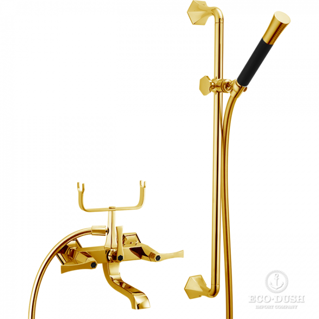 CISAL Cherie Смеситель для ванны двухрычажный, с душевым комплектом, цвет: золото/черный CF0000607C