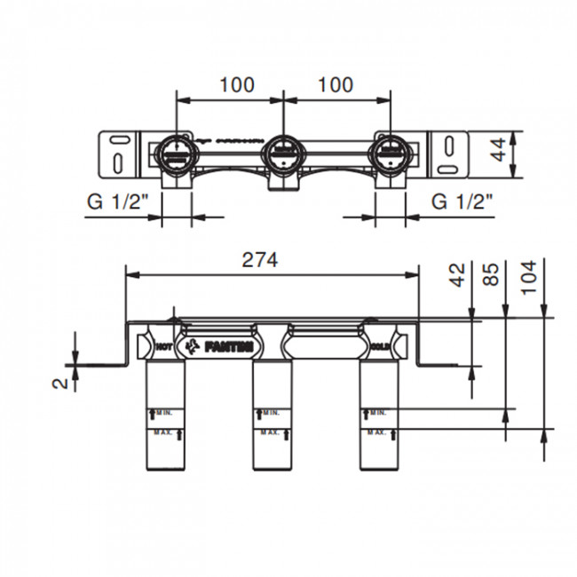 Fantini Внутренняя часть смесителя для раковины на 3 отв, 1/2" Fantini Внутренняя часть смесителя для раковины на 3 отв, 1/2"