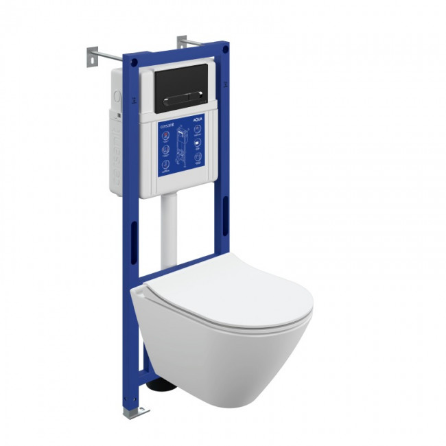 Комплект CERSANIT CITY SMART DPL EO slim инсталляция AQUA 40 SMART M кнопка ESTETICA пластик черный матовый с рамкой хром LP (69324)