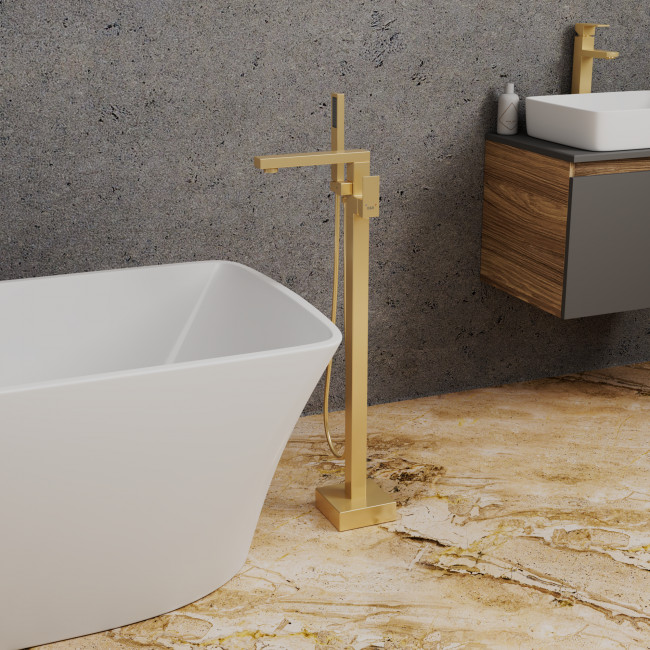 Напольный смеситель для ванны с душем DK Bayern.Liszt матовое золото (DA1516007) Напольный смеситель для ванны с душем DK Bayern.Liszt матовое золото (DA1516007)