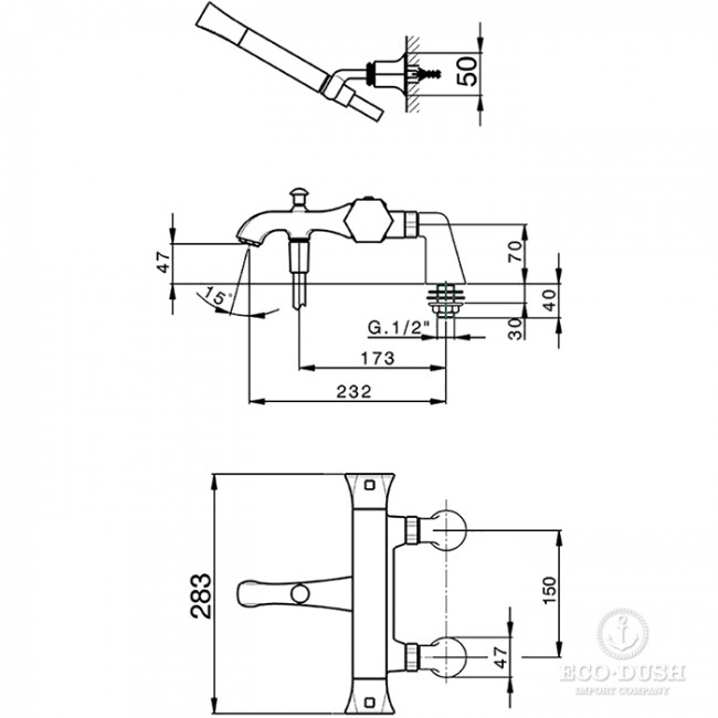 CISAL Cherie Термостатический смеситель на борт ванны на 2 отверстия, с душевым комплектом, цвет: золото