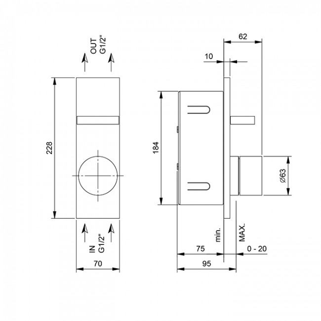 Fantini AK/25 Смеситель для душа, встраиваемый, наружная часть, цвет: Matt Gun Metal PVD