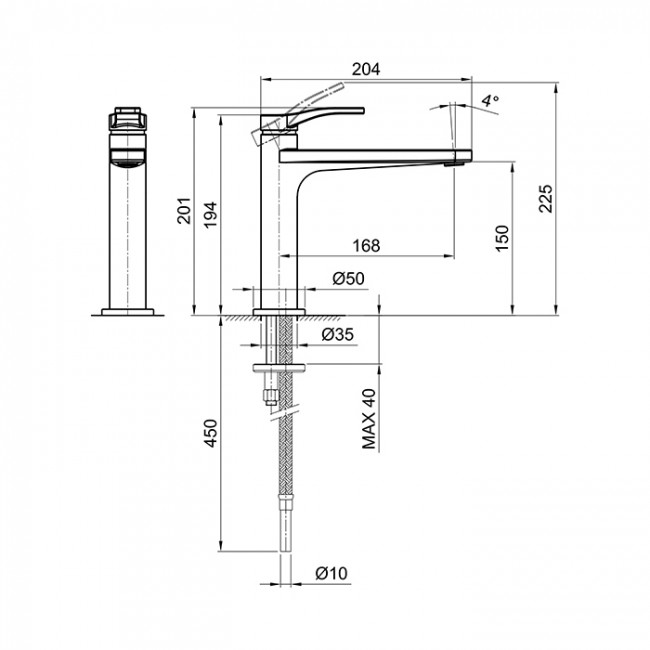 Fantini AL/23 Смеситель для раковины, 1 отв., удлиненный излив, излив: 170 мм, цвет: хром