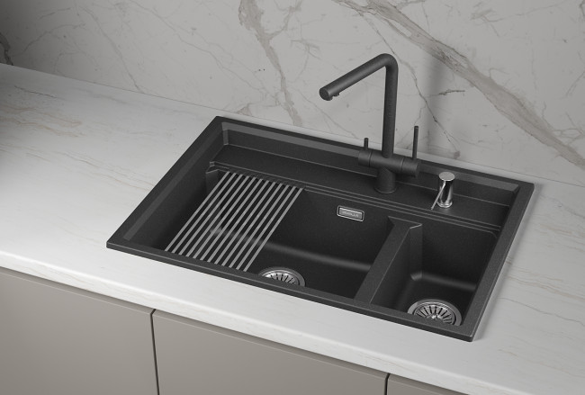 Кухонная мойка GRANULA кварц (7302i, ШВАРЦ) Кухонная мойка GRANULA кварц (7302i, ШВАРЦ)