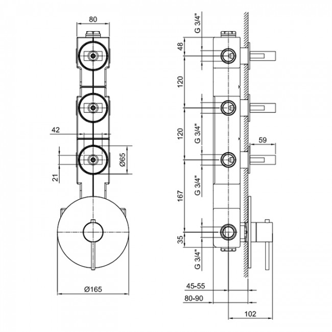 Fantini Внутренняя часть термостатического смесителя для душа, 3 источника, 3/4" 19 00 6003A