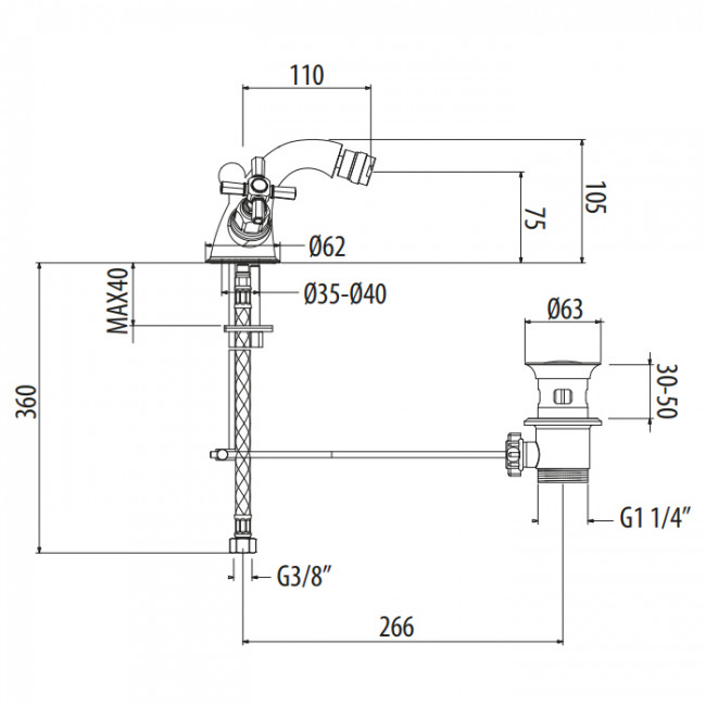 Gattoni TRD Смеситель для биде, 1 отв., ручки Paris, цвет: хром TR360/18C0