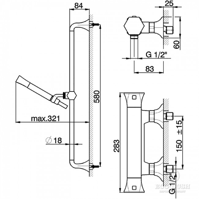 CISAL Cherie Термостатический смеситель для душа, с душевым комплектом, цвет: хром