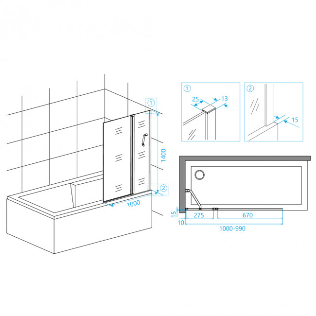 Шторка на ванну RGW SC-11B 1000 мм Черный/Прозрачное