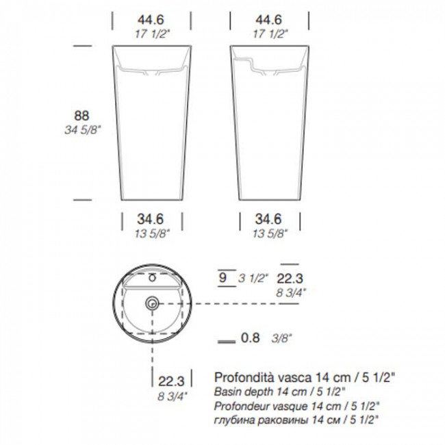 NOORTH milldue edition Раковина 44.6х88 см, 1 отв., напольная, слив в стену, цвет: белый