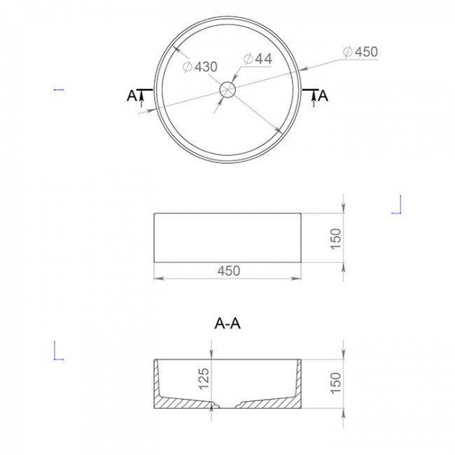 Salini Armonia Раковина накладная 45х45х15cм, без отв., без перелива, S-Stone, цвет: белый матовый