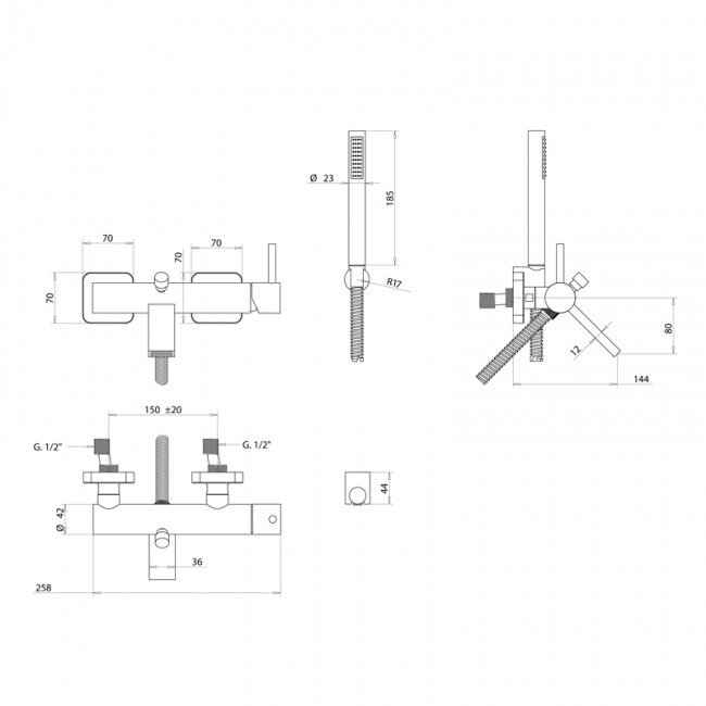 Смеситель для ванны Bongio T-Square, цвет: хром