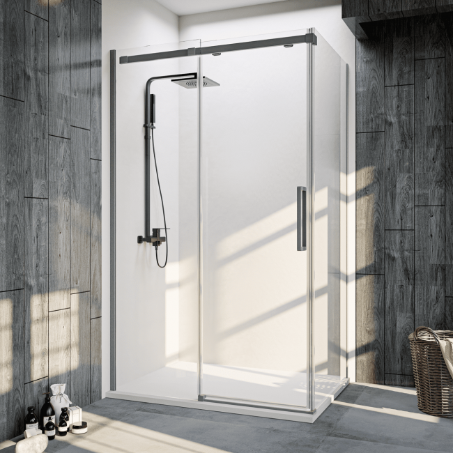 Душевой угол Veconi Rovigo RV070GR-13090-01-C4, 1300х900х1950, брашированный графит,  прозрачное