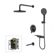 Душевая система скрытого монтажа с тропическим душем, ручным душем и изливом, черный матовый, Dale, Milardo, DALBL03M68