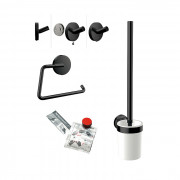 Emco Round Комплект для унитаза: ершик, держатель туалетной бумаги, крючек, клей, цвет: черный