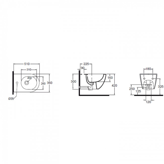 AZZURRA COMODA биде подвесное с 1 отв. под смеситель 51,5х36см, цвет: белый