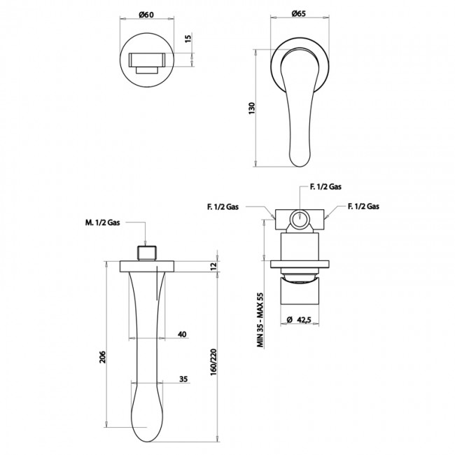 Встраиваемый смеситель для раковины излив Bongio O'Clock Green, цвет: белый матовый