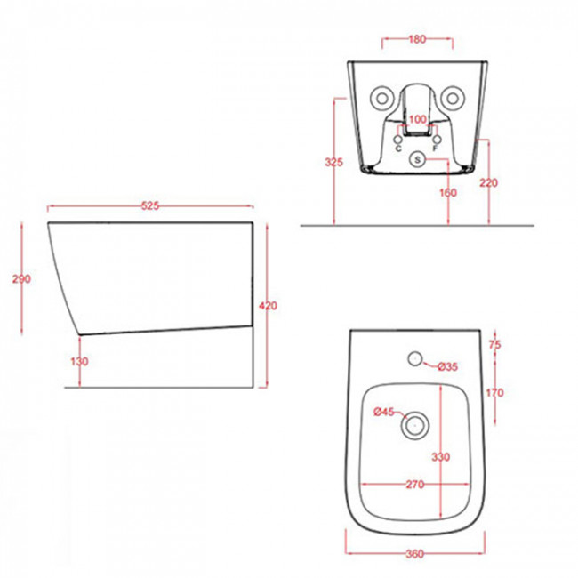 Artceram A16  Биде подвесное  36х52 см, с 1 отв под смеситель, с креплениями,  цвет: белый