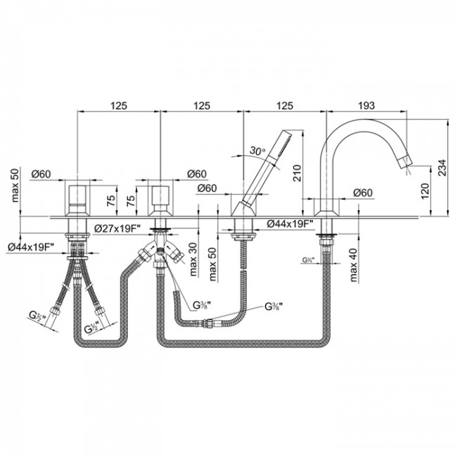 Fantini Nostromo Смеситель на борт ванны, цвет: хром 50 02 1665