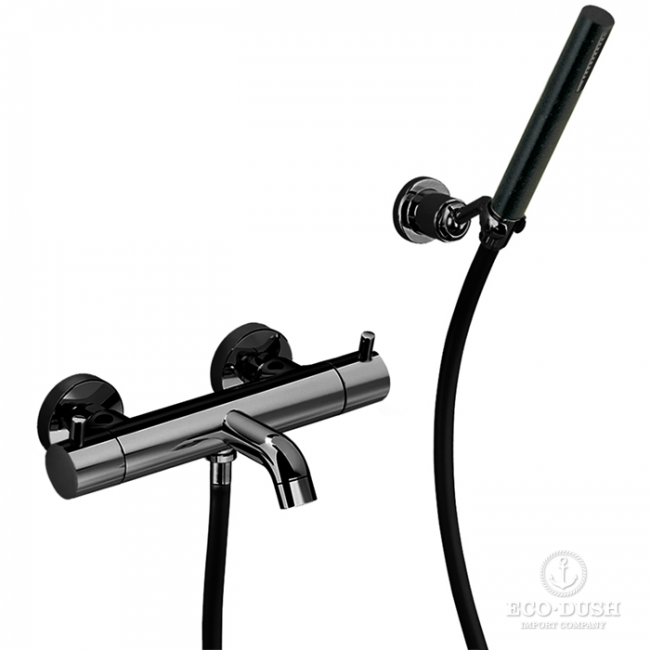 CISAL Less New Смеситель термостатический настенный для ванны/душа с ручной лейкой,держателем и шлангом, цвет: черный матовый