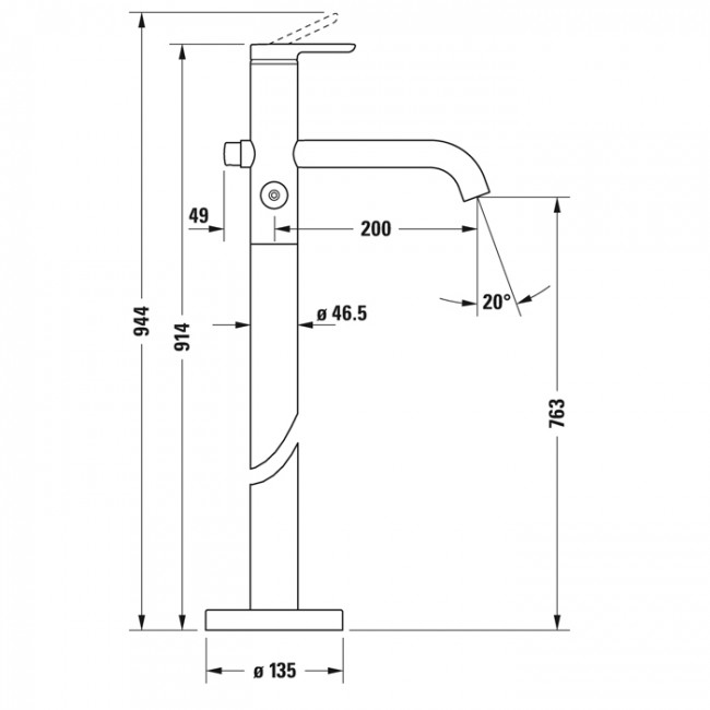 Duravit C.1 Смеситель для ванны, напольный, с ручным душем, цвет: хром