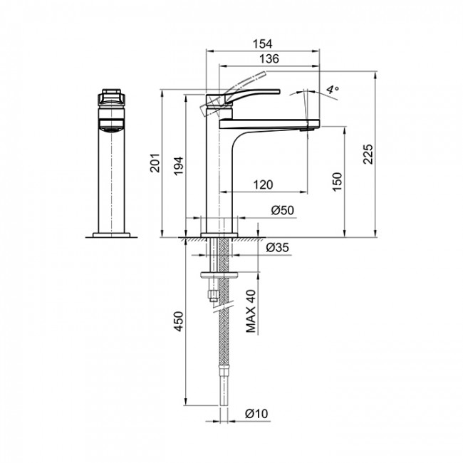 Fantini AL/23 Смеситель для раковины, 1 отв., излив: 120 мм, цвет: черный матовый