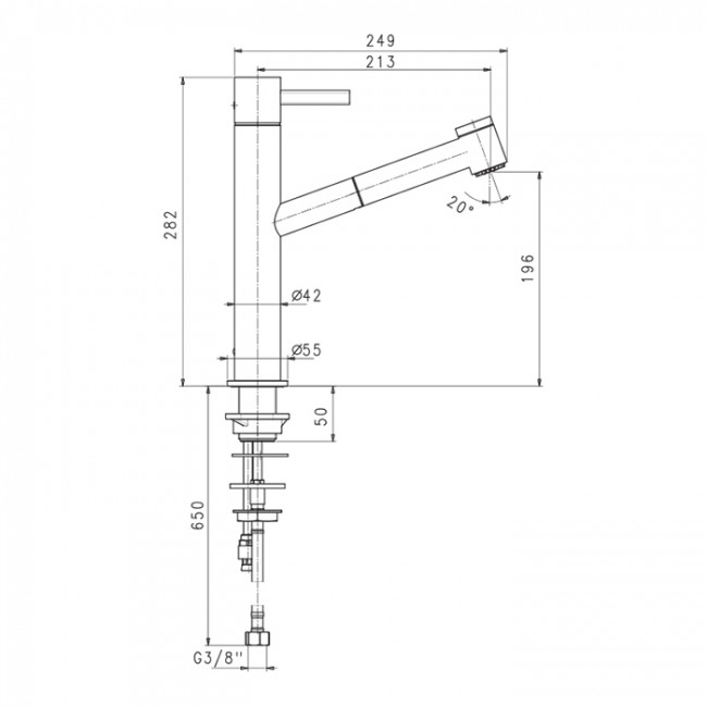Fantini AF/21 Смеситель для раковины, 1 отв., излив: 21.3 см, цвет: Matt Gun Metal PVD