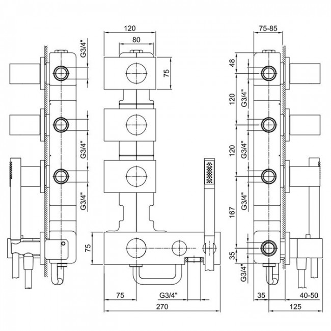 Fantini Milano Встраиваемый смеситель для душа, термостатический, цвет: Matt Gun Metal PVD 31 P5 4714B