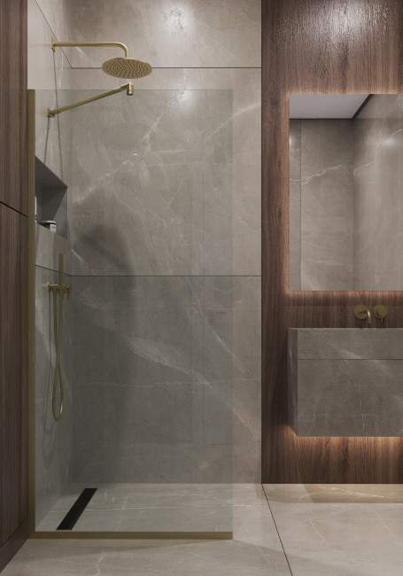 Душевая перегородка TP-890/17C-8 в узком  профиле 1950*890, стекло прозрачное 8 мм  (T13)