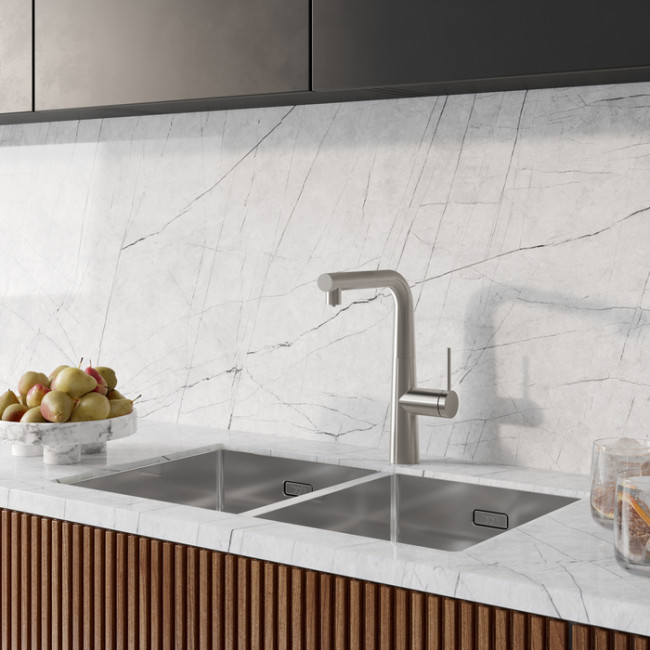 Смеситель для кухни IDDIS Pure с фильтром и выдвижным изливом, сатин (PURBNPFi05N)