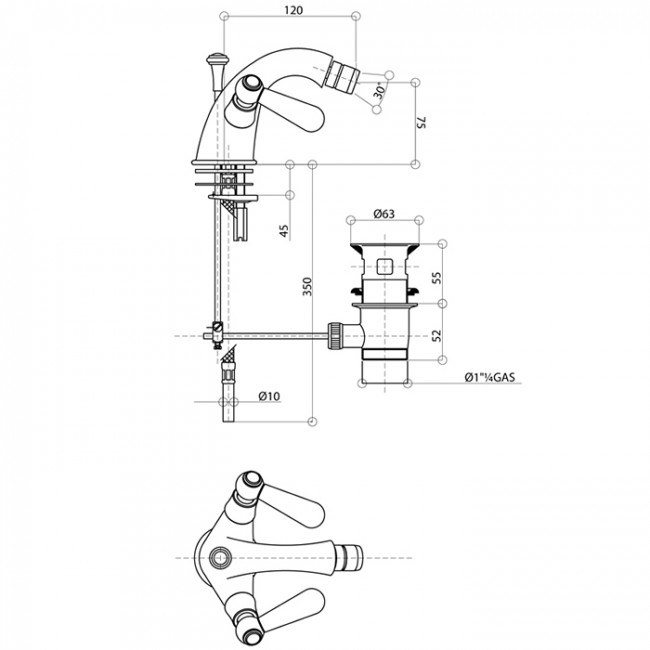 Смеситель для биде Bongio Mille Nuits, цвет: золото/черный фарфор 22522OR00