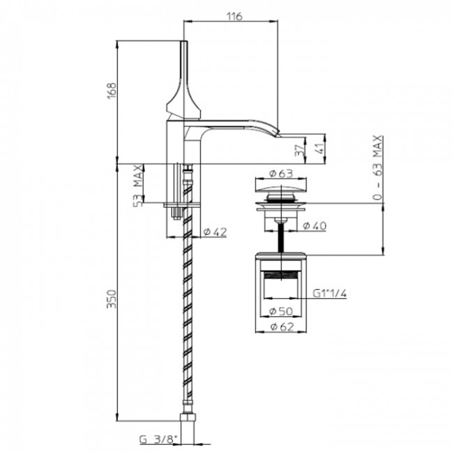 Bossini E89600.045 Apice Смеситель для раковины на 1 отверстие, однорычажный, с донным клапаном, цвет: белый матовый