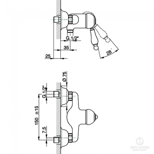 CISAL Arcana Empress Смеситель однорычажный настенный для душа, цвет: золото CISAL Arcana Empress Смеситель однорычажный настенный для душа, цвет: золото