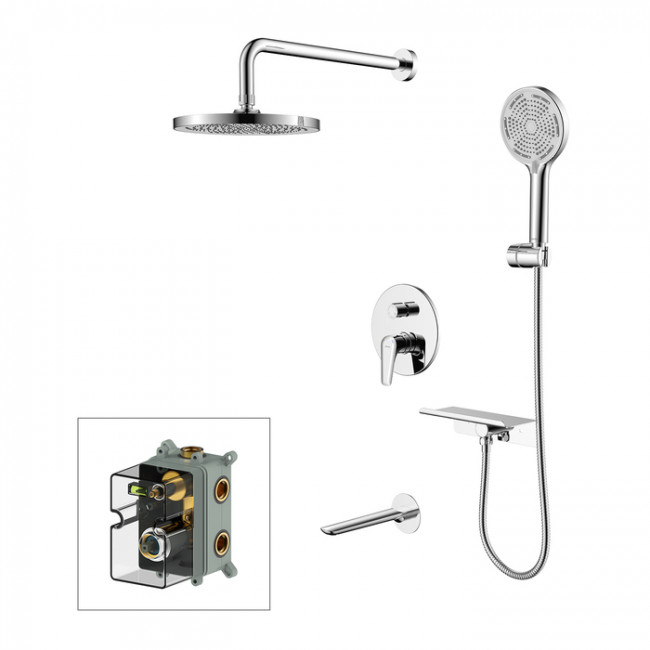 Душевая система скрытого монтажа с тропическим душем, ручным душем и изливом, глянцевый хром, Dale, Milardo, DALSB03M68 Душевая система скрытого монтажа с тропическим душем, ручным душем и изливом, глянцевый хром, Dale, Milardo, DALSB03M68