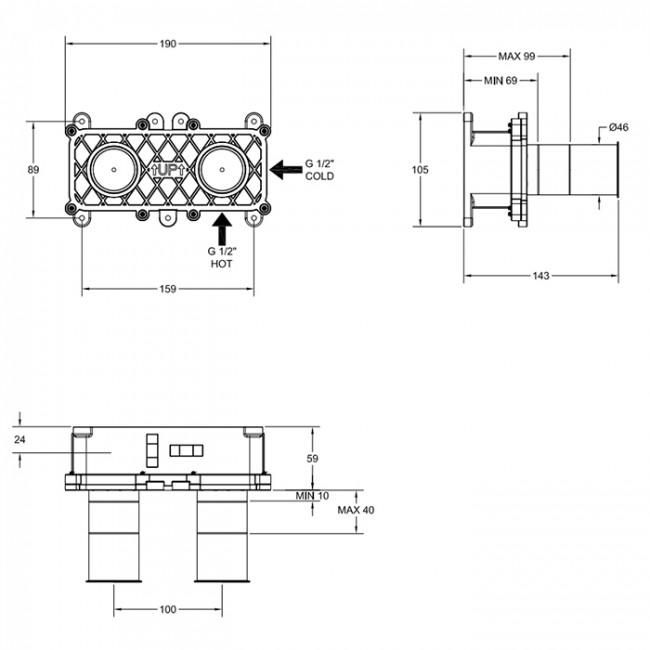 Gessi PARTI INCASSO Встраиваемая часть для смесителя с изливом, цвет: steel brushed