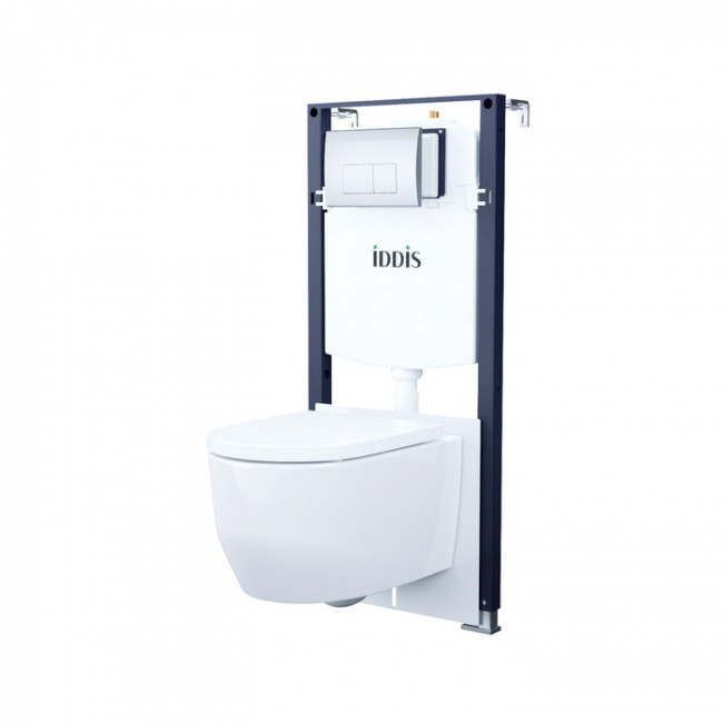 Комплект 3в1: подвесной унитаз, инсталляция и клавиша смыва хром, Basic, IDDIS (BASAI01i73)