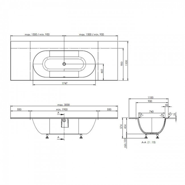 Burgbad Crono Ванна встраиваемая встраиваемая, 190x90x57.4 см, цвет: белый