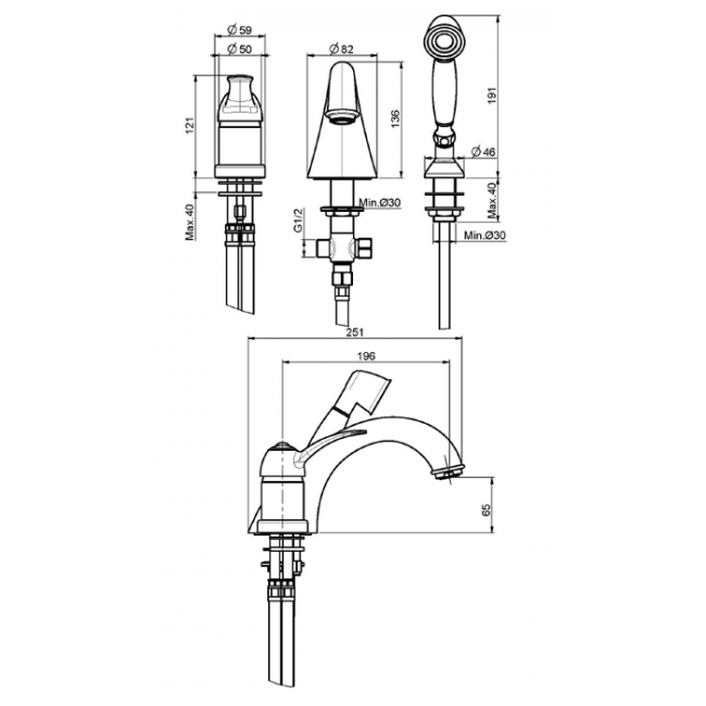 Carlo Frattini Lamp Набортный смеситель для ванны с душем, цвет: бронза