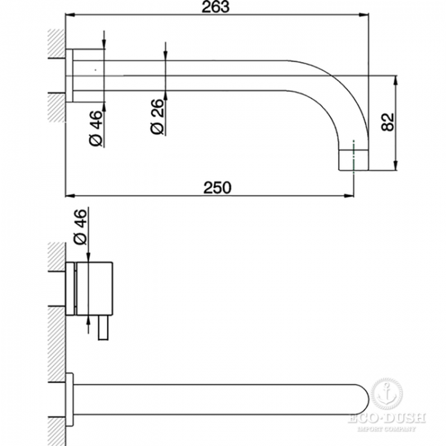 CISAL Less New Смеситель для раковины на 3 отверстия из стены,излив 250 мм, цвет: черный матовый