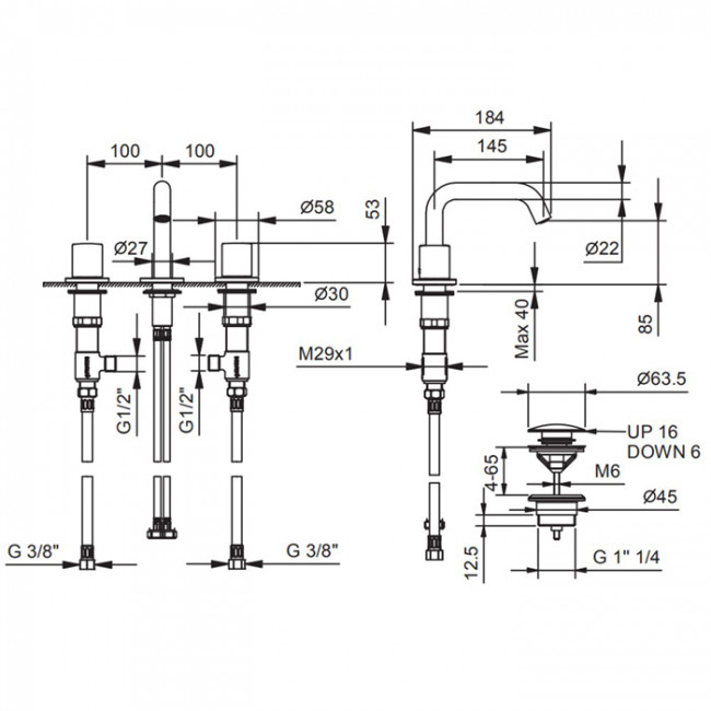 Fantini Lame Смеситель для раковины, 3 отверстия, цвет: хром 24 02 M304