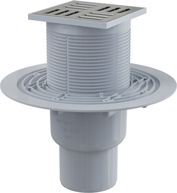 Alcaplast APV201 Сливной трап 105x105/50/75 мм прямой сток, решетка из нержавеющей стали, гидрозатвор мокрый Alcaplast APV201 Сливной трап 105x105/50/75 мм прямой сток, решетка из нержавеющей стали, гидрозатвор мокрый