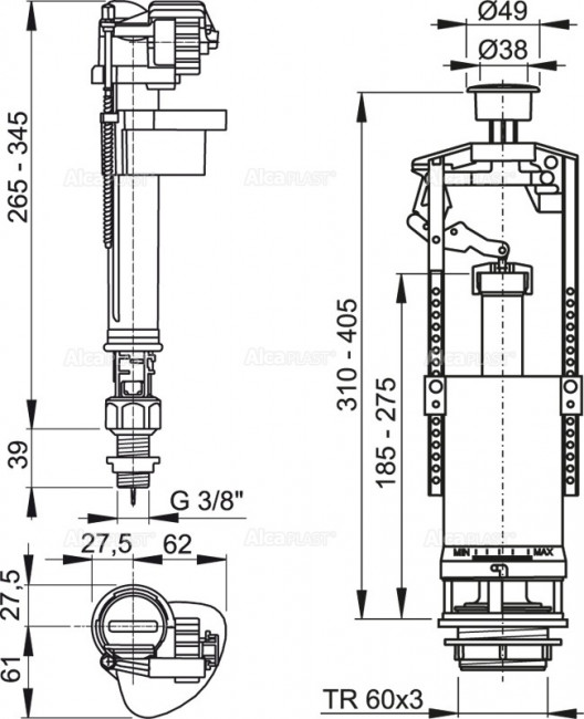 Alcaplast SA2000SK 3/8" CHROM Выпускной комплект со СТОП кнопкой