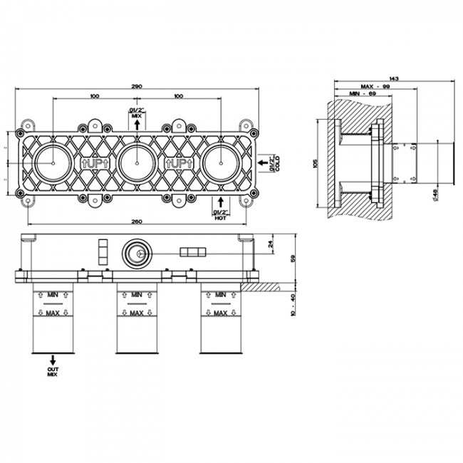 GESSI Parti Incasso Встраиваемая часть для смесителя на 2 выхода 54139#239