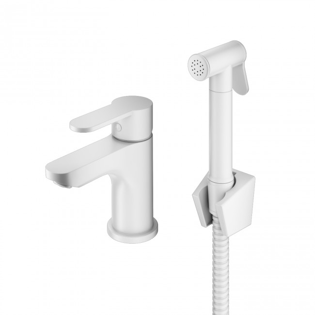 Смеситель Prohanss для раковины с гигиеническим душем монолитный, белый (P64.12.08) Смеситель Prohanss для раковины с гигиеническим душем монолитный, белый (P64.12.08)