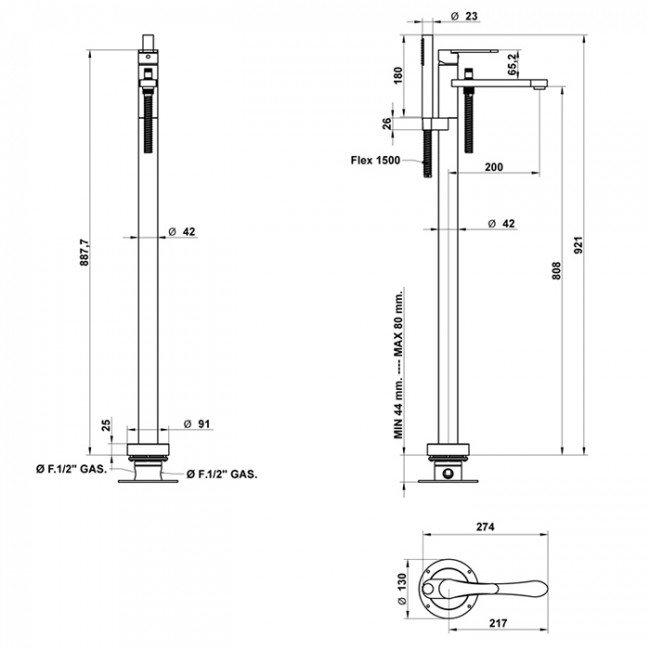 Смеситель для ванны Bongio O'Clock Green, цвет: золото