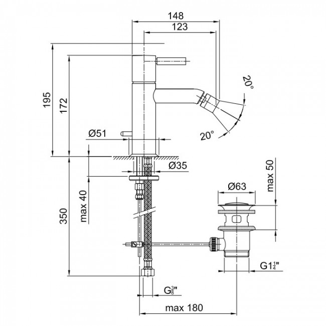 Fantini Nostromo Смеситель для биде, 1 отверстие, цвет: хром 50 02 E808F
