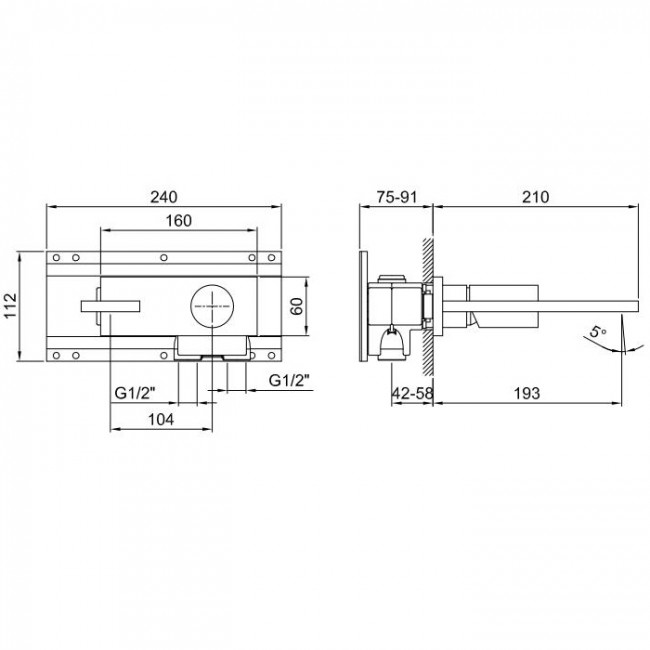 Fantini Milano Смеситель для раковины, настенный, излив: 190 мм, цвет: матовая натуральная сталь Fantini Milano Смеситель для раковины, настенный, излив: 190 мм, цвет: матовая натуральная сталь
