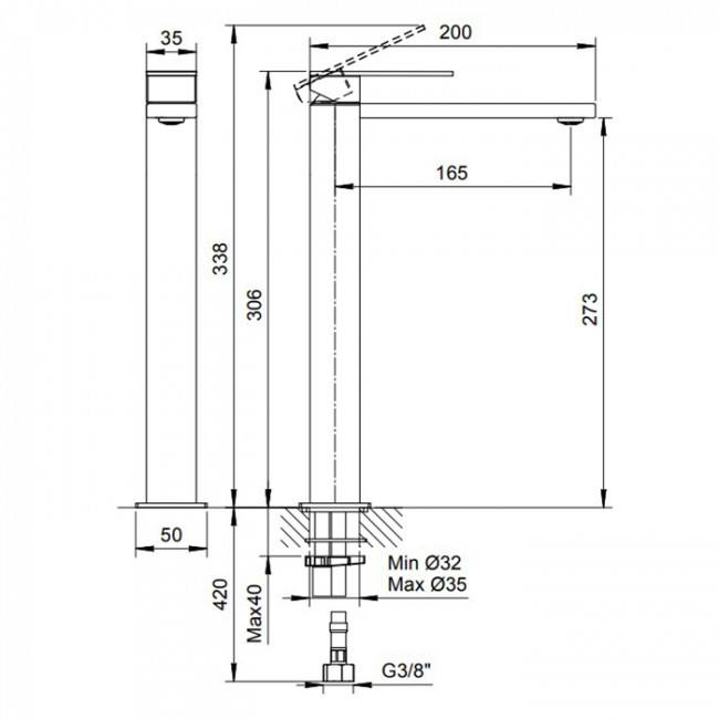Fantini Mint Смеситель для раковины, 1 отверстие, высокий излив, цвет: нержавеющая сталь Fantini Mint Смеситель для раковины, 1 отверстие, высокий излив, цвет: нержавеющая сталь