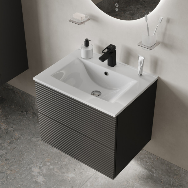 Тумба с умывальником IDDIS Bild подвесная, 60 см, темно-серый (BIL60G0i95K)