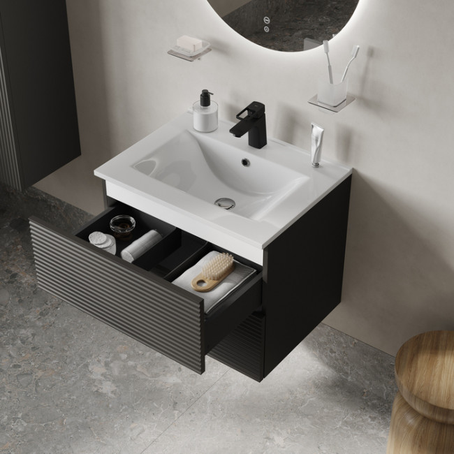 Тумба с умывальником IDDIS Bild подвесная, 60 см, темно-серый (BIL60G0i95K)