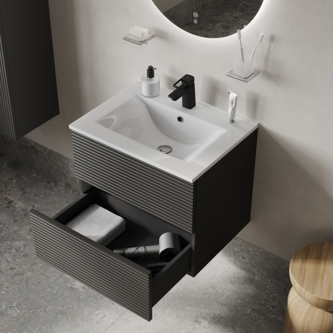 Тумба с умывальником IDDIS Bild подвесная, 60 см, темно-серый (BIL60G0i95K)